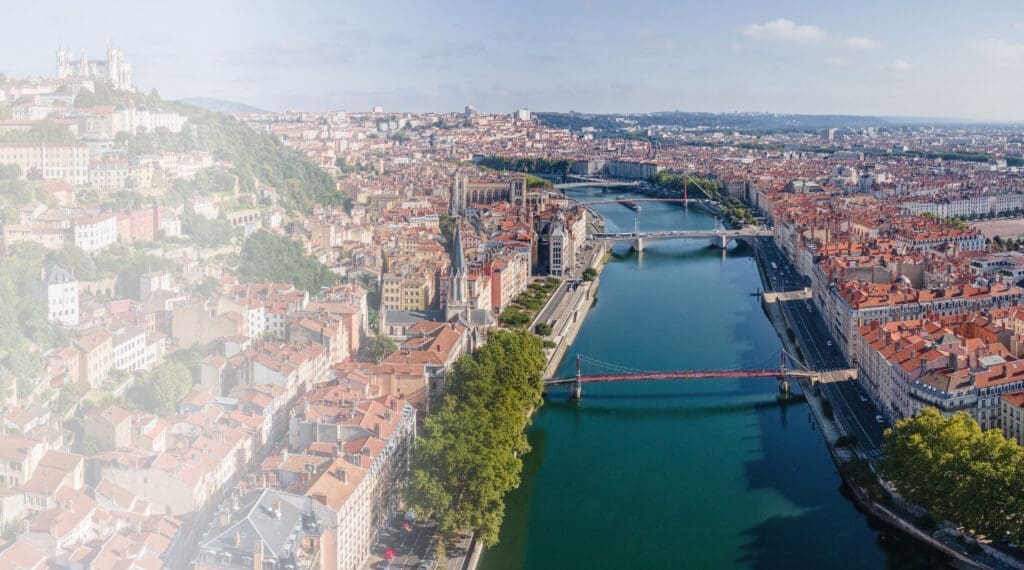 Aerial panoramic view of Lyon in summer – Domaine de Sainte-Croix