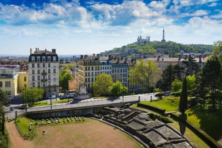 Vieux Lyon and the basilica at sunset – Domaine de Sainte-Croix