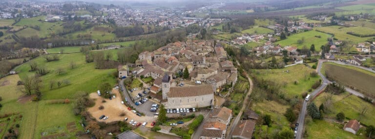 Aerial view of the old town of Pérouges – Domaine de Sainte-Croix